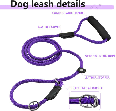 3Pcs Slip Lead Dog Leash, 5 FT Dog Training Leash with Standard Padded Handle, Strong Nylon Dog Slip Lead for Training Running and Walking...