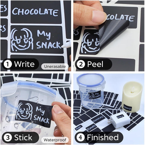 170Pcs Black Removable Labels for Jars,Labels for Storage Bins,Small Labels for Food Containers with 1 Liquid Chalk Marker for Jars Labels (Black)...