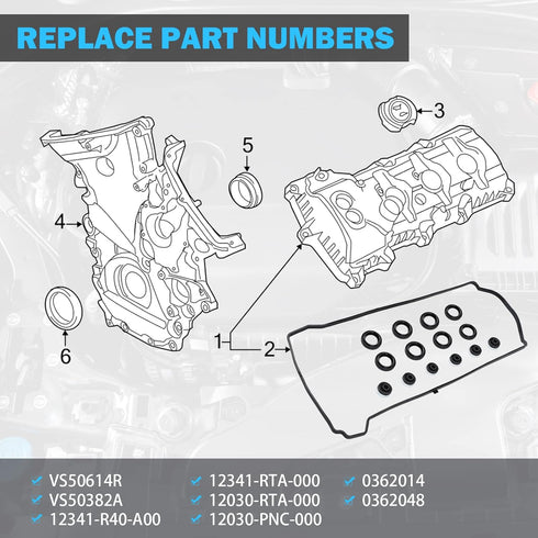 Valve Cover Gasket Set - Compatible with 2.0L 2.3L 2.4L 2002-2015 Honda Accord, Civic, CR-V, Element, Crosstour, Acura CSX, ILX, RDX, RSX, TSX - R...