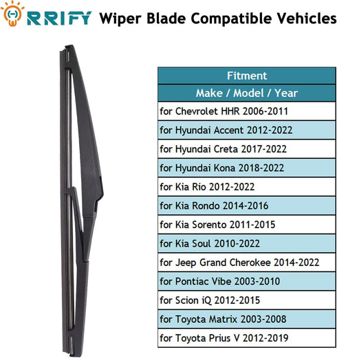 2 Pack 11" Rear Windshield Wiper Blade for Chevy HHR 06-11, for Hyundai Accent 12-22, for Kia Rio 12-22, for Kia Sorento 11-15, for Kia Soul 10-22...