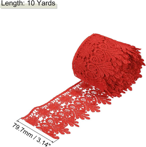 MECCANIXITY 3 Inch Wide 10 Yard Lace Ribbon Floral Pattern Red Embroidered Lace Trim Ribbon for Sewing Making, and DIY Crafts, Gift Wrapping, Wedd...