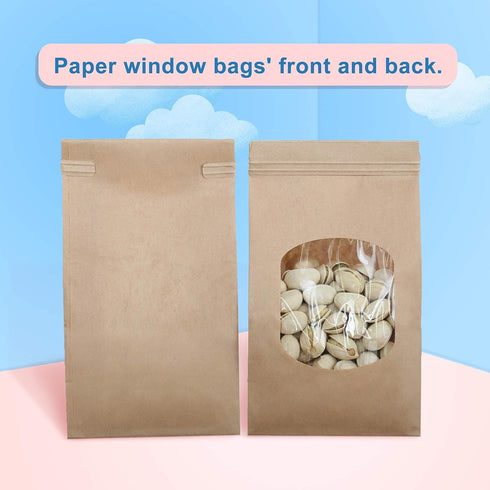 BagDream Small Bakery Bags with Window 50Pcs 3.54x2.36x6.7 Inches Window Tin Tie Tab Lock Kraft Brown Paper Bags for Coffee Bean, Cookies, Treat, ...
