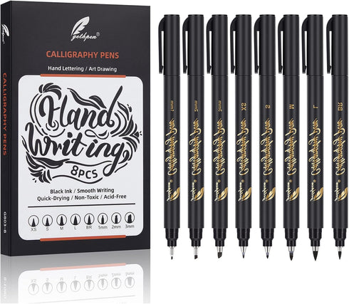 Calligraphy Pens, Hand Lettering Pens, 8 Size Calligraphy Pens for Writing, Brush Pens Calligraphy Set for Beginners,Brush Markers Set, Black Ink ...