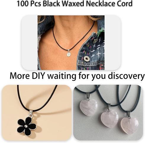 100 Pcs 18" 1.5mm Black Waxed Cord Necklace String Bracelet Faux Leather Chain Clasp Bulk for Jewelry Making Supplies Accessories...