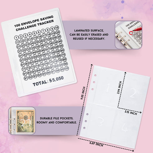 100 Envelopes Money Saving Challenge Book with Preprinted Numbers and Laminated Tracking Page - Easy & Fun Way to Save $5,050 in 100 Days, Money B...