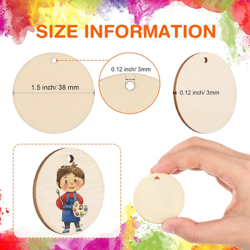 100 Pieces Unfinished Round Wooden Circles with Holes Round Wood Discs for Crafts Blank Natural Wood Circle Cutouts for DIY Crafts Party Birthday ...
