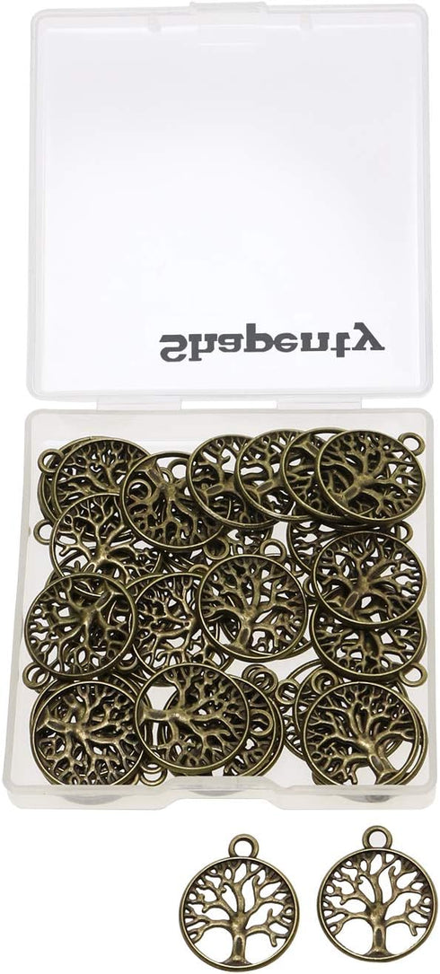 Shapenty Round Metal Tree of Life Charms Pendants Beads Bulk Jewelry Findings Making Accessory for DIY Craft Bracelet Necklace Earring Keychain, 5...