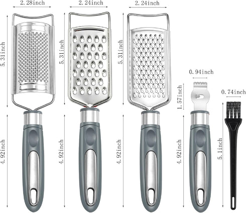 To encounter Cheese Grater, Stainless Steel Grater for Ginger, Garlic, Nutmeg, Chocolate, Vegetables, Lemon, Dishwasher Safe, Set of 5 (Grey)...