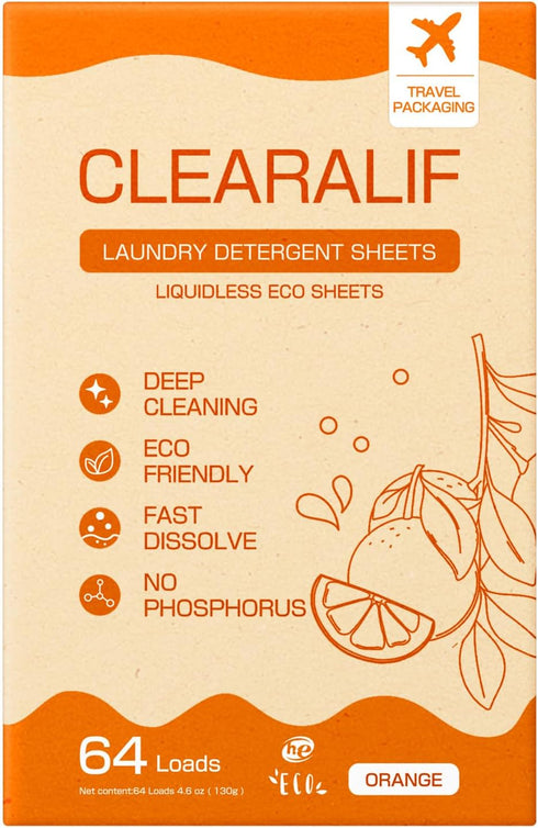 CLEARALIF Laundry Detergent Sheets, Orange, 64 Load, CLEARALIF Laundry Detergent Strips Eco Friendly & Hypoallergenic...