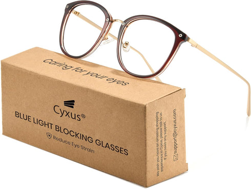 Cyxus TR90 Cat Eye Women Eyewear Frames Round Stylish Retro Metal Ultra Light Blue Light Glasses UV Blocking Eyeglasses...
