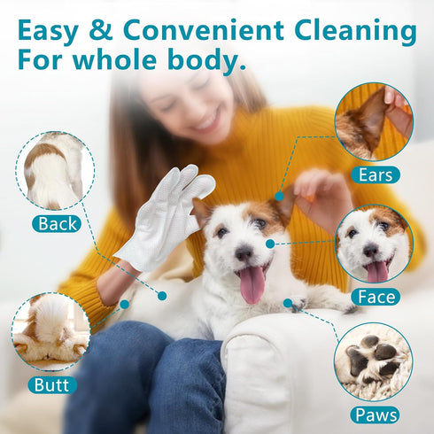L&W BROS. Dog Wipes Gloves 6 PCS Individually Packaged, Flush-Free, Alcohol-Free, and for Convenient Grooming Cleaning Deodorizing Hypoallergenic ...