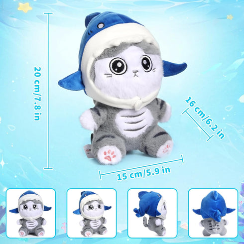 Emoin Shark Cat Plush Toy, 8" Kawaii Cat Stuffed Animal Interactive Toy Kawaii Cat Shark Plushie Removing a Hat can Turn Into Cat Shark Cat Doll P...