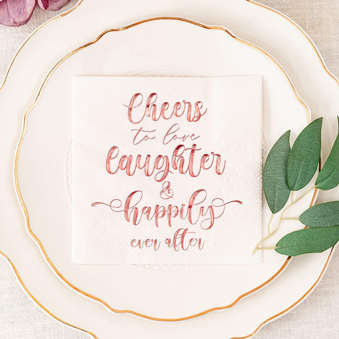 Crisky Bridal Shower Napkins Rose Gold, Happily Ever After Cocktail Beverage Cake Dessert Napkins for Wedding & Bridal Shower Engagement Bachelore...