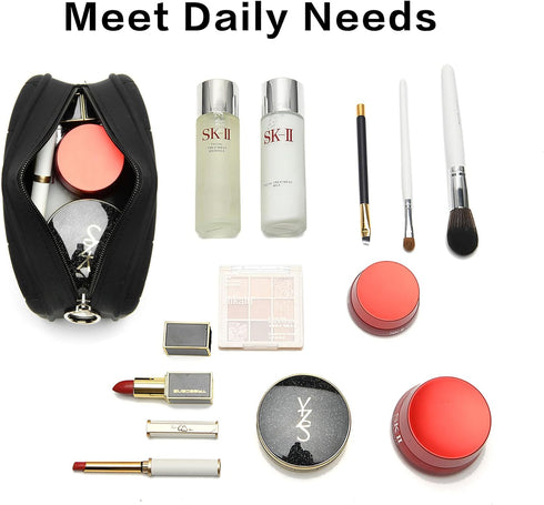 Silicone Makeup Bag Travel Cosmetic Bag Stuff Bag Makeup Pouch Cute Makeup Organizer Versatile Zipper Pouch for Women (Black)...