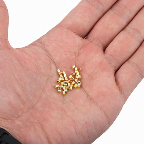 500 Pcs Crimp Beads for Jewelry Making - 18K Gold Plated Brass 2x2 mm Crimping Beads, Column Stoppers to Secure The Ends of Jewelry Strings, Crimp...
