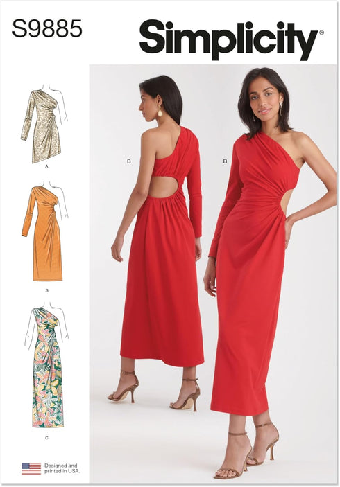 Simplicity Misses' One Shoulder Knit Dress Sewing Pattern Packet, Design Code S9885, Sizes 18-20-22-24-26...