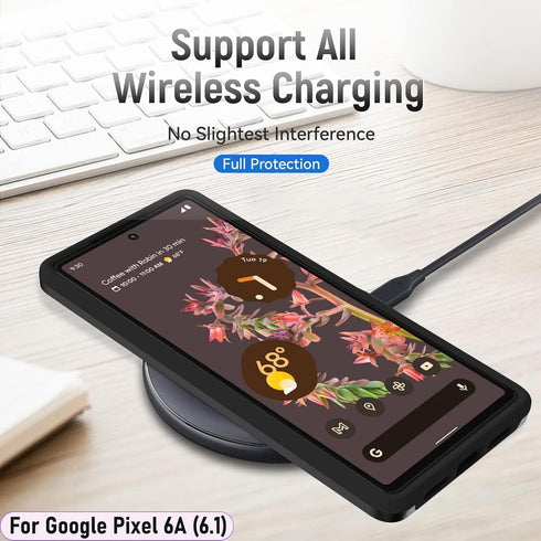 LMDAMZ for Pixel 6A 6.1 Inch Double Layer Hybrid Military Grade Rugged Shock Resistant Drop Case with 1 PCS Magnetic Car Mount and 1 PCS HD Temper...