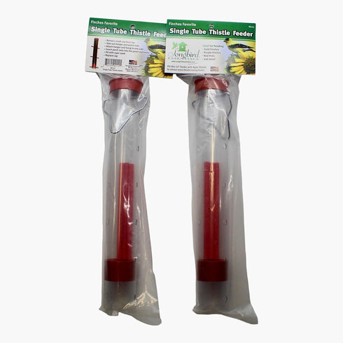 Songbird Essentials Finches Favorite Thistle Feeder, Red 12 Inch Single Tube Bird Feeder, 1 Cup Capacity Hanging Bird Feeder for Thistle Seed [Pac...