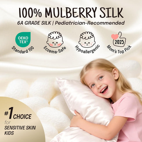 OLESILK Toddler 100% Mulberry Silk Pillowcase, Breathable Soft Smooth for Nursery Kids Night Sleeping, Silk Travel Pillow Cases with Hidden Zipper...