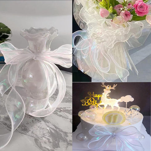 2 Rolls Laser White Organza Ribbon 1-1/2 Inch Wide 10 Yards for Gift wrap Bow DIY Craft Bouquet Wreath Baking Baby Shower Wedding Parties Valentin...