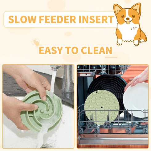 2-in-1 Metal Slow Feeder Dog Bowl, Bestalk Stainless Steel Dog Bowls with Silicone Slow Feeder Insert, Food Grade 304 Water Food Bowl with Anti-Sl...