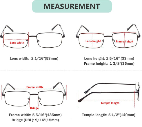 Eyekepper 3-pack Readers Rectangular Spring Temple Large Metal Reading Glasses Men Black +2.0...