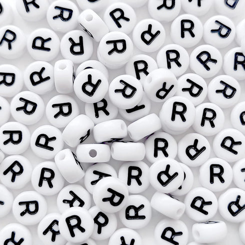 100PCS Letter Beads White Round Acrylic Alphabet Beads Letter R Beads for Jewelry Making Bracelets Necklaces Key Chains DIY 4X7mm...