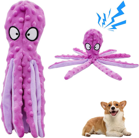 Squeak Dog Toy, 12.5In Plush Octopus Dog Toy with Crinkle Paper and Squeaky Inside, No Stuffing Dog Toys for Indoor Dog (purple)...