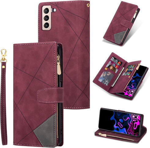 UEEBAI Wallet Case for Samsung Galaxy S21 FE 5G, Vintage Premium PU Leather Cover Flip Case with Card Slots Magnetic Closure Zipper Pocket Kicksta...