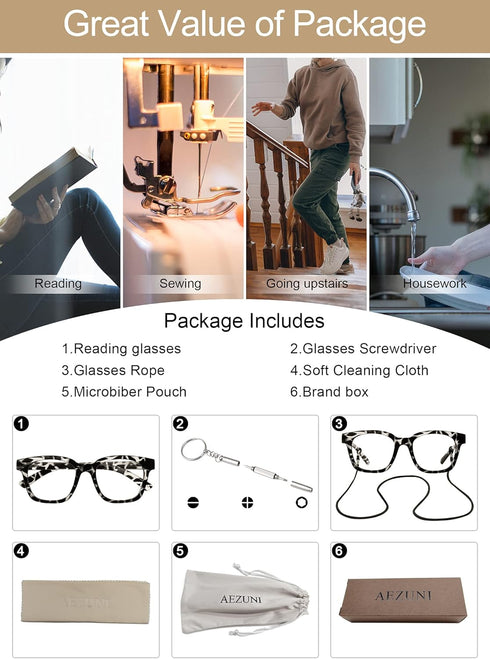 AEZUNI 6.0 Designer Reading Glasses Women Strong Reader 600 for Lady(1.0 1.25 1.5 1.75 2.0 2.25 2.5 2.75 3.0 3.5 4.0 5.0 6.0)...