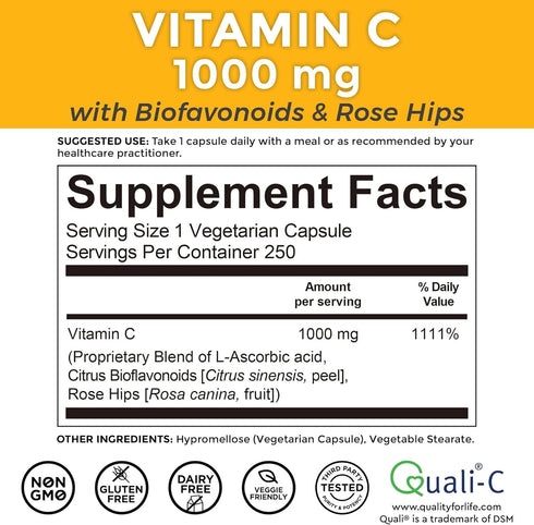 Viva Naturals Vitamin C 1000mg - Non-GMO Vitamin C Supplements with Citrus Bioflavonoids & Rose HIPS for Immune Support & Antioxidant Protection, ...