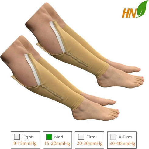 Footless 15-20 mmHg Zipper Compression Leg Calf Shin Sleeve 2 Pairs (Beige Combo, 4X-Large)...