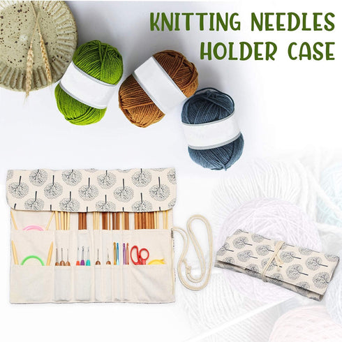 Teamoy Knitting Needles Holder Case(up to 14 Inches), Rolling Organizer for Straight and Circular Knitting Needles, Crochet Hooks and Accessories,...