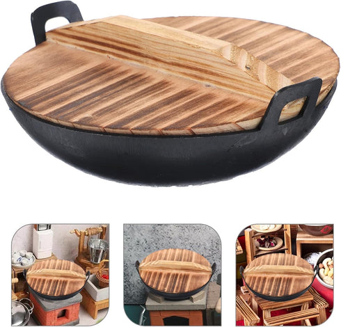 Zerodeko 1 Set 1: 12 Miniature Cooking Pot Mini Wok with Wooden Cover Miniature Kitchen Gadgets Dollhouse Cookware Accessories...