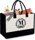 BeeGreen Monogram Initial Canvas Bag with Inner Zipper Pocket Embroidery Personalized Tote for Mom Teacher Friend...