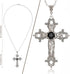 Gothic Cross Necklace Silver-Tone Pendant with Black or Red Glass Stone, on 25” Steel Chain, Cross Necklace for Women, Large Goth Silver Cross Nec...
