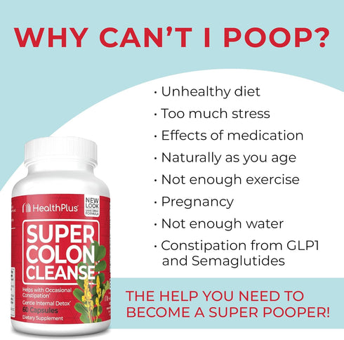 Health Plus Super Colon Cleanse, 12 oz Powder, 68 Servings - Natural Detox, Digestive Constipation Relief, Gentle Gut Cleanse with Psyllium Husk &...