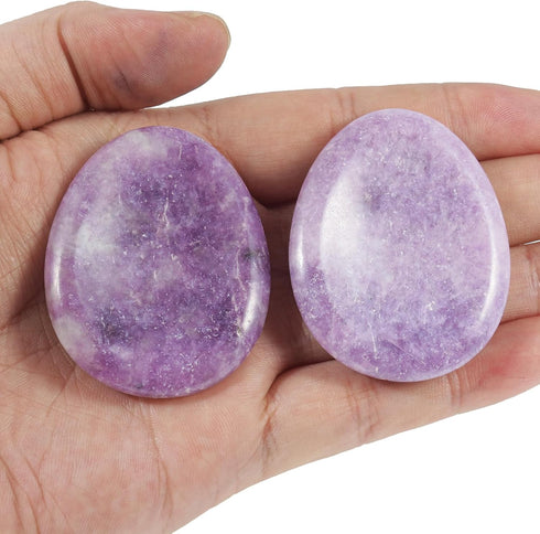 Fekuar Natural Purple Strengite Crystal Thumb Worry Stone, Hand Carved Healing Crystal Teardrop Pocket Stones for Anxiety Stress Relief Meditation...