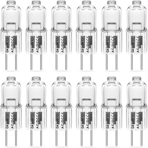 YUIIP G4 20 Watt Halogen Bulb AC/DC 12V, T3 G4 Bi-pin Base Light Bulbs,Warm White 3000K, Clear, Dimmable,12 Pack...