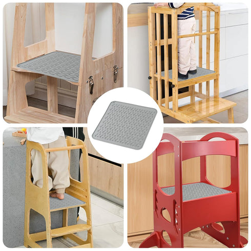 Baby Silicone Mat for Studying Platform,Standing High Chair Mats for Kids,Boys and Girls Kitchen Stool Non-Slip Pad,Keep Safe,Easy to Clean,Foldab...