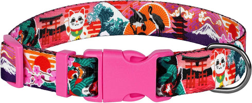 Nature Dog Collar Travel Pattern Adjustable Nylon Pet Collars for Small Medium Large Dogs Puppy Designer Print (Japan, Neck Fit 14"-18")...