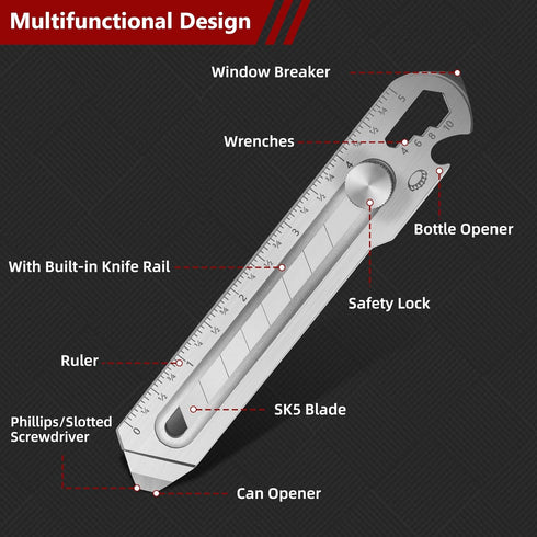 7-In-1 Mutipurpose Utility Knife, Stainless Steel Retractable Box Cutter, Heavy Duty Snap off Cutter Knife with 10PC 18MM SK5 Blades, Safety Lock ...