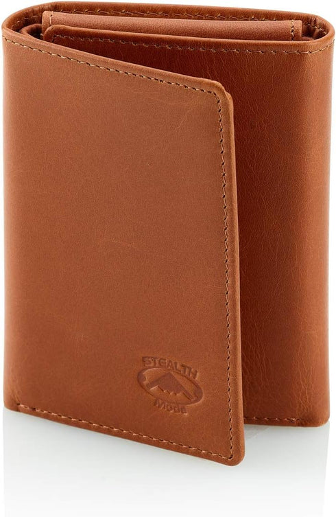 Stealth Mode Trifold Wallet - RFID Blocking Wallet with Flip ID Holder - Leather Case for Money, Credit Cards - Mens Organizer, Divided Billfold, ...