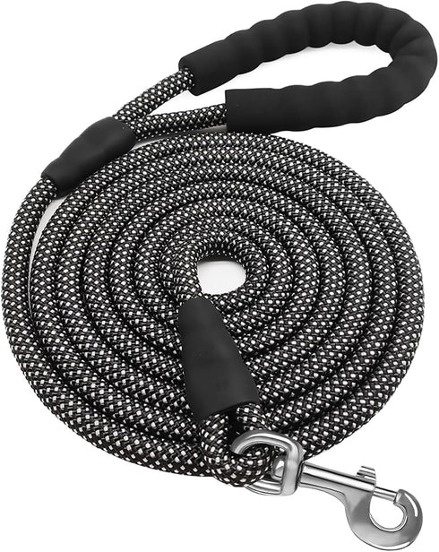 Heavy Duty Long Dog Leash 30 feet Long Leash for Dogs Outside, Reflective Long Dog Leash Long Line Dog Leash Check Cord Rope with Swivel Hook and ...