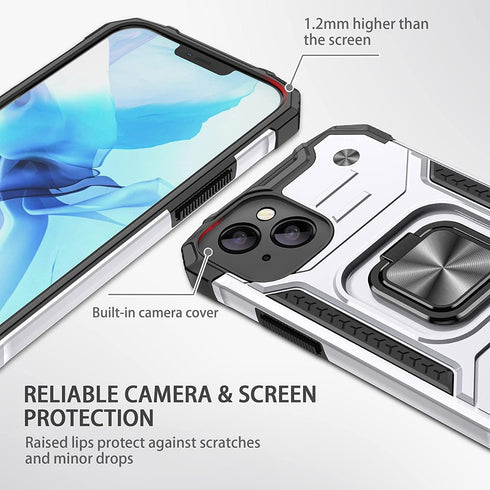 Shockproof Phone Case with Ring for iPhone 13 Military-Grade Drop Protection-Embedded Ring-360° Metal Kickstand Anti-Scratches Cover Support Magne...