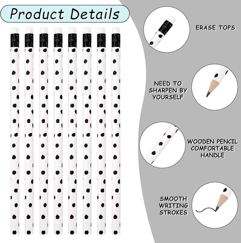 Whaline 36Pcs Boho Pencils with Erasers Boho Black Dot Writing Pencil Back to School Wood Pencils for School Company Office Stationery Gift...
