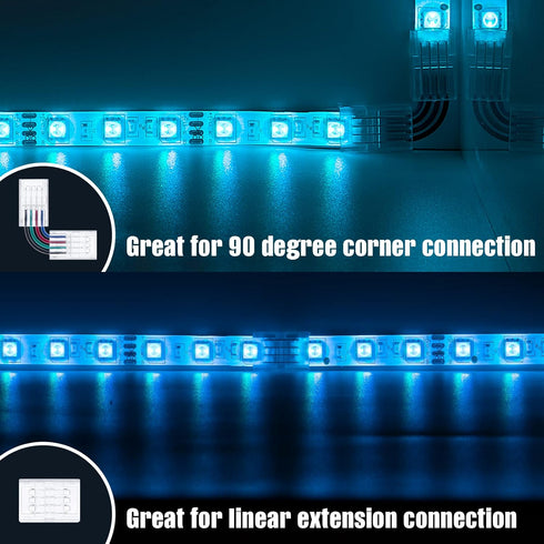 Led Strip Connectors, Transparent Led Light Connectors 4 pin 10 Pack and L Shape 4-Pin LED Corner Connectors 4-Pack for 10mm Wide Waterproof or No...