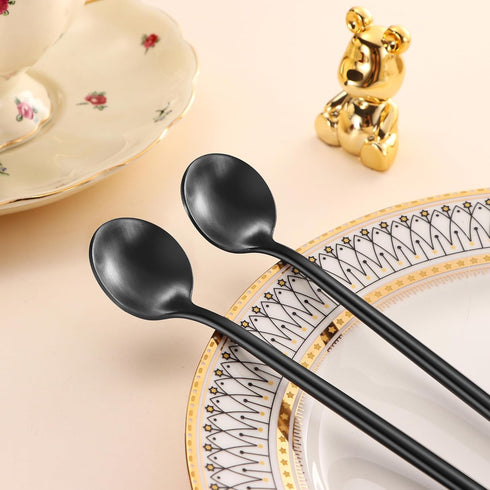 4 PCS 6.7 Inches Satin Black Stainless Steel 18/10 Coffee Spoons,Iced Tea Spoon,Espresso Stirring Spoon,Matte Black SS304 Teaspoons,Dessert Spoon,...