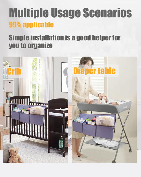 Hanging Diaper Caddy Organizer Sturdy with Hoop and Durable Baby Organizer –Diaper Stacker for Changing Table, Crib, Playard or Wall-GREY...