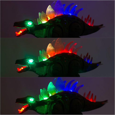 Liberty Imports Electronic Walking Jurassic Stegosaurus Dinosaur Toy Figure with Swinging Tail Action, Roaring Sounds and LED Lights - Battery Ope...